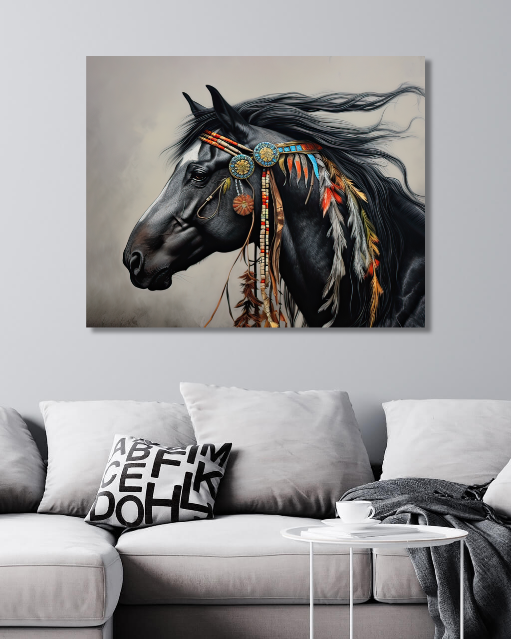 Obrazy na stěnu - Černý indiánský kůň Rozměr: 40x50 cm, Rámování: vypnuté plátno na rám