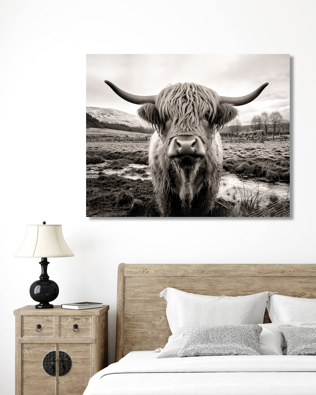 Obrazy na stěnu - Buvol na pastvině Rozměr: 40x50 cm, Rámování: vypnuté plátno na rám