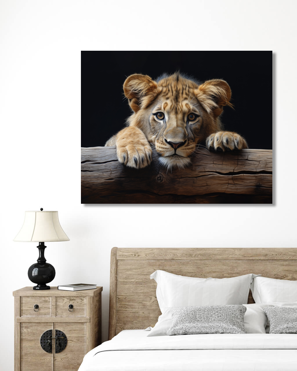 Obrazy na stěnu - Lvíče na kládě Rozměr: 40x50 cm, Rámování: vypnuté plátno na rám
