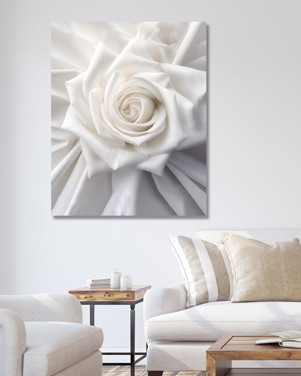 Obrazy na stěnu - Květ bílé růže Rozměr: 40x50 cm, Rámování: vypnuté plátno na rám