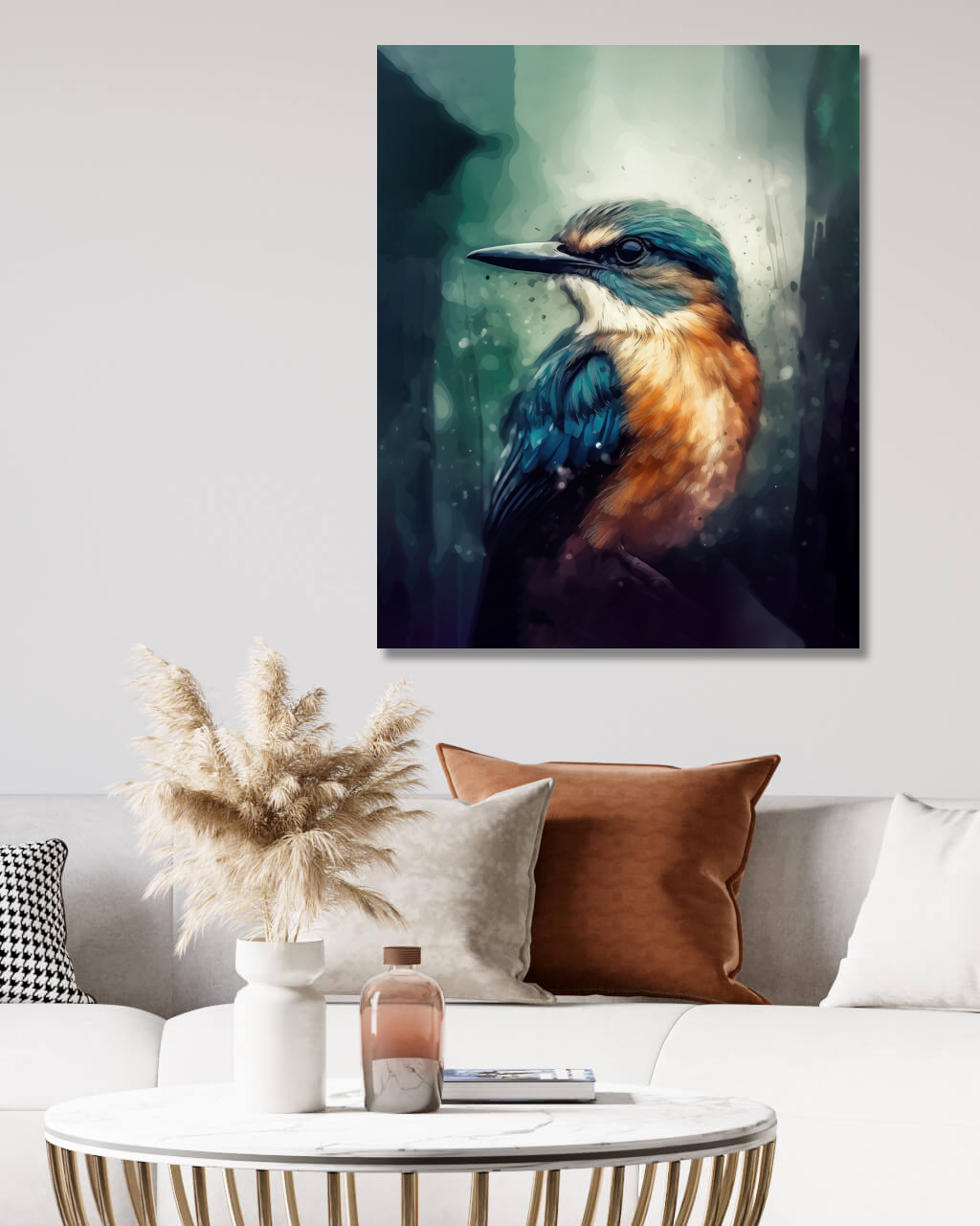 Obrazy na stěnu - Ledňáček Rozměr: 40x50 cm, Rámování: vypnuté plátno na rám