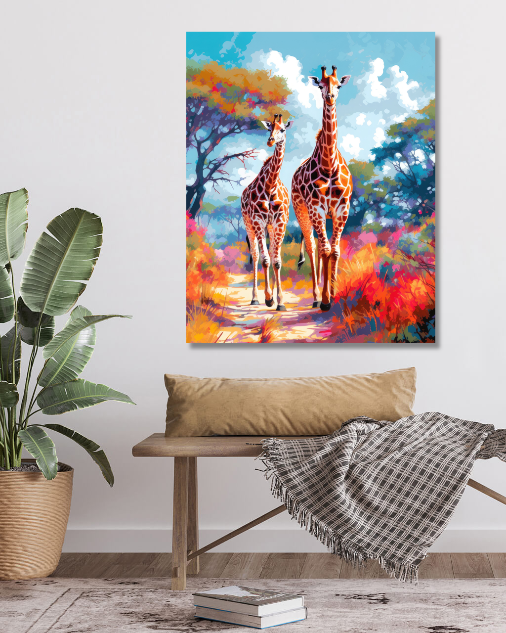 Obrazy na stěnu - Barevné žirafy Rozměr: 40x50 cm, Rámování: vypnuté plátno na rám