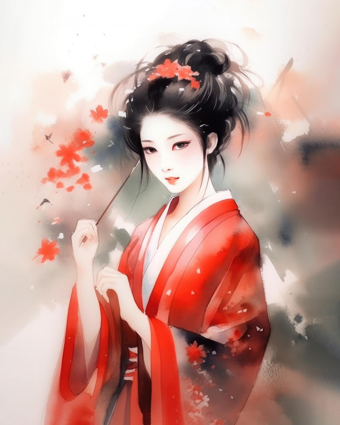 Obrazy na stěnu - Japonská paní Rozměr: 40x50 cm, Rámování: vypnuté plátno na rám