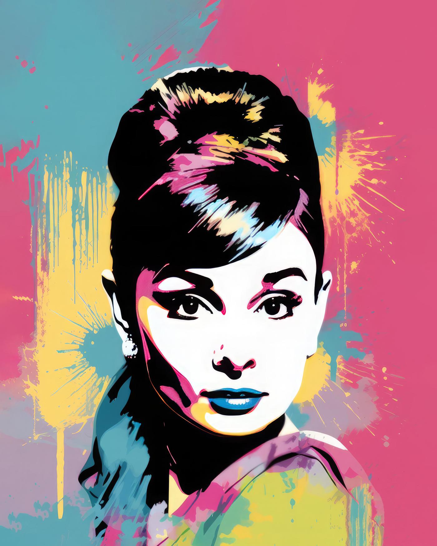 Obrazy na stěnu - Barevná Audrey Hepburn Rozměr: 40x50 cm, Rámování: vypnuté plátno na rám