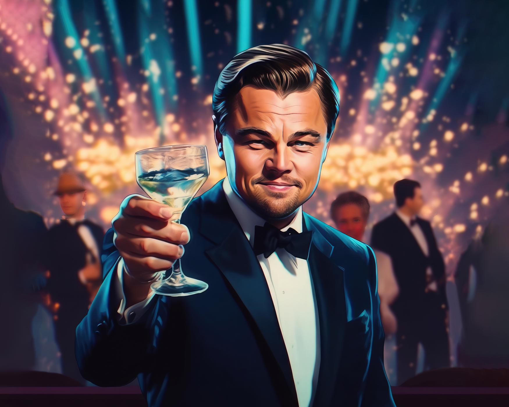 Obrazy na stěnu - Cheers! DiCaprio Rozměr: 40x50 cm, Rámování: vypnuté plátno na rám