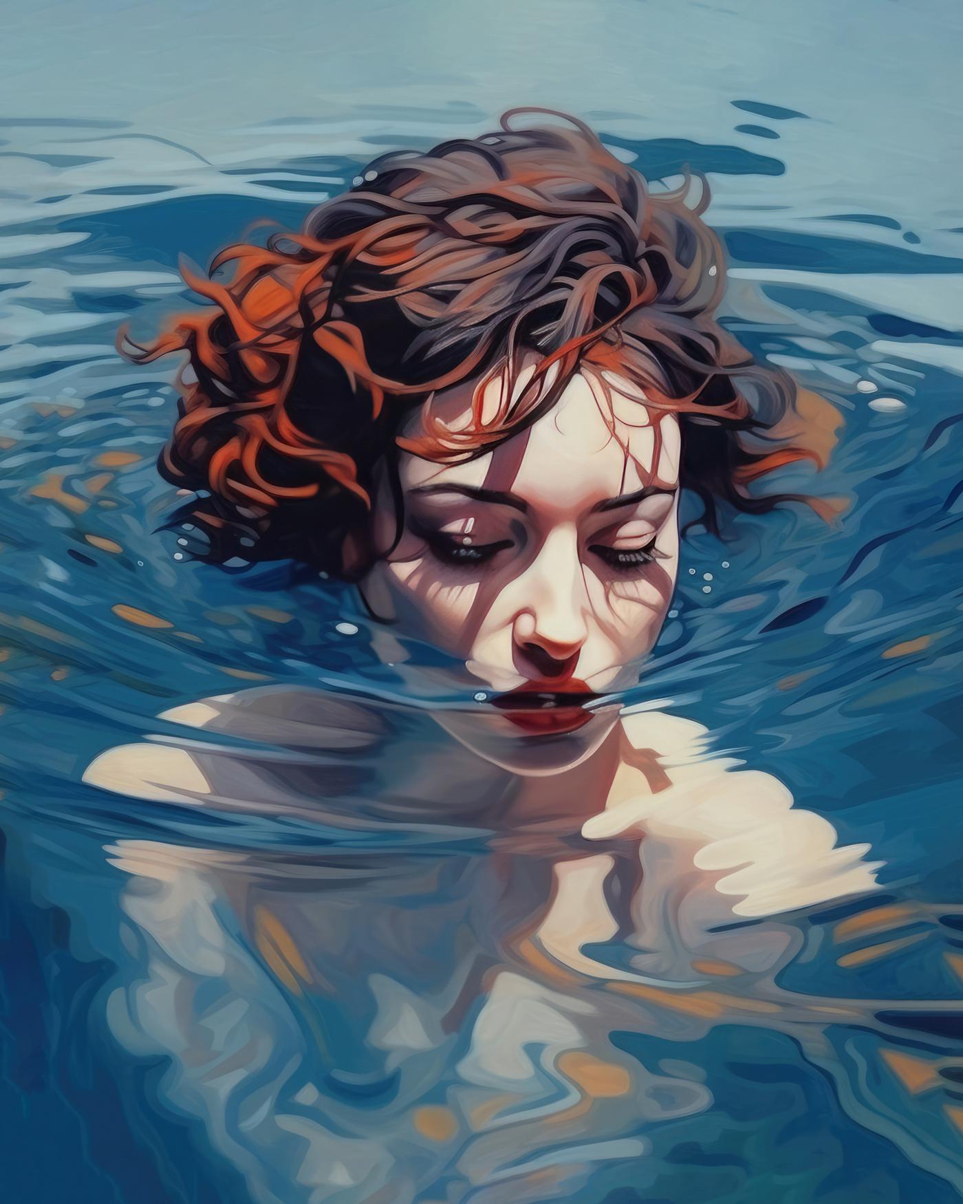 Obrazy na stěnu - Ponořená žena ve vodě Rozměr: 40x50 cm, Rámování: vypnuté plátno na rám