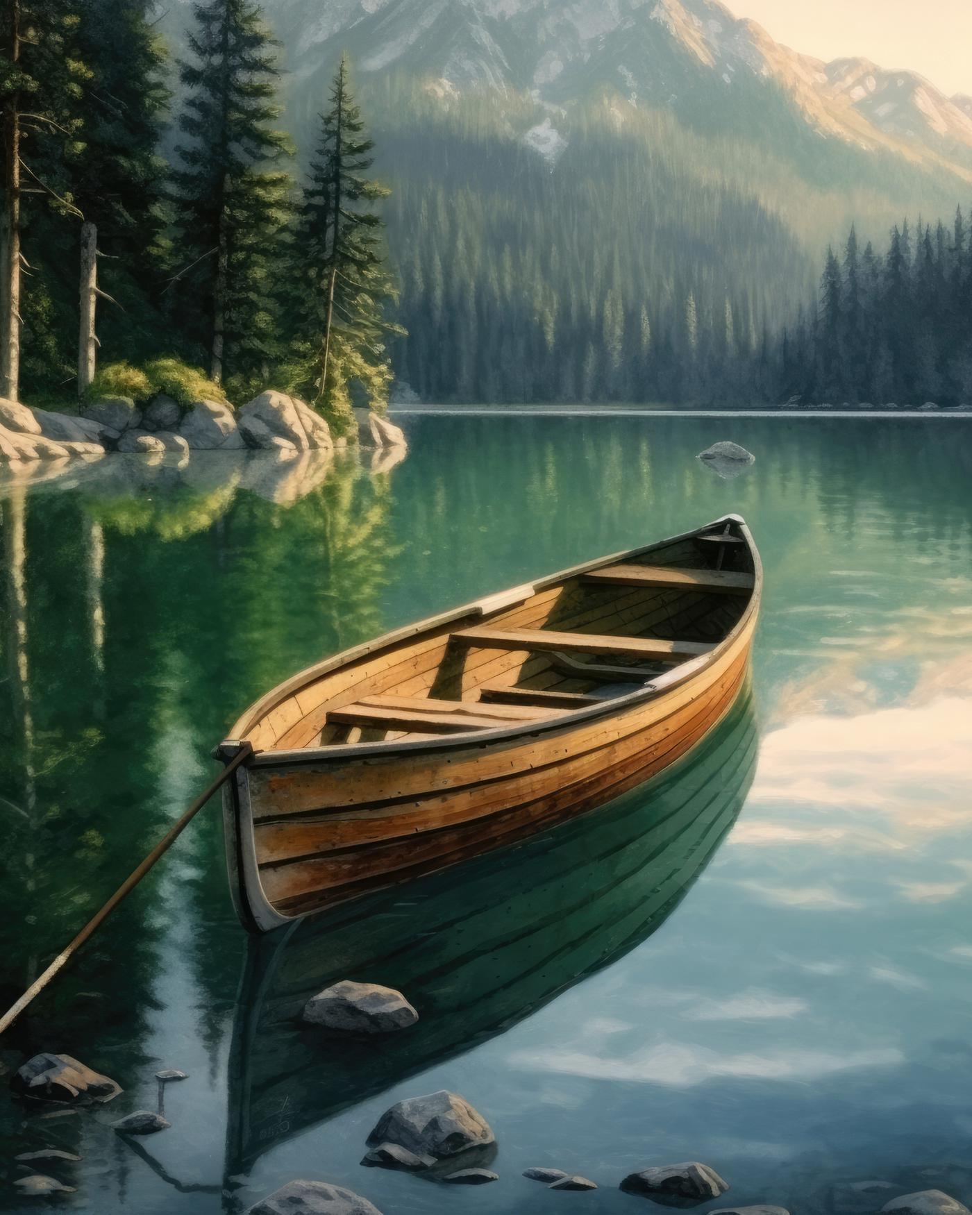 Obrazy na stěnu - Pramice na jezeře Rozměr: 40x50 cm, Rámování: vypnuté plátno na rám