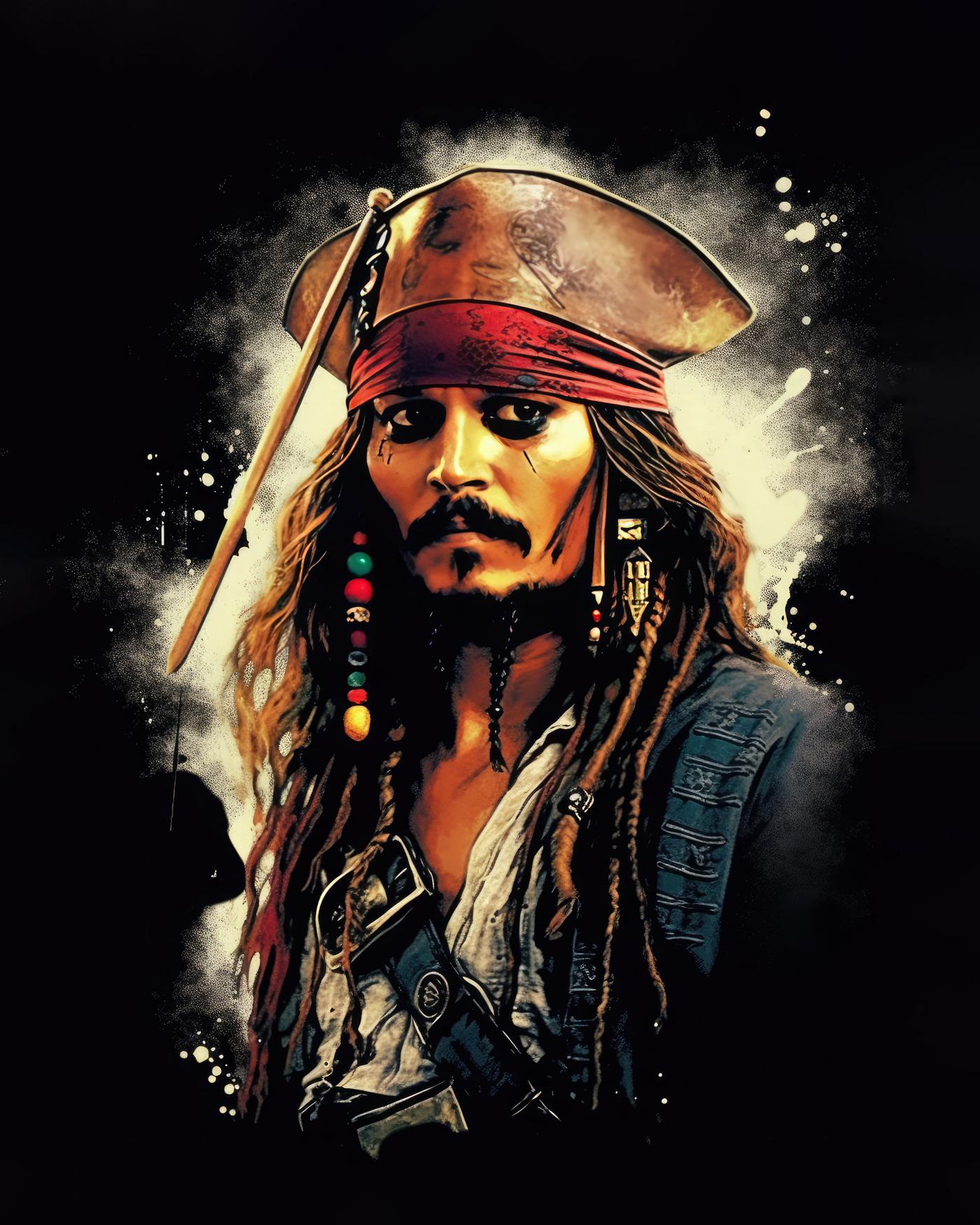 Obrazy na stěnu - Jack Sparrow na černém pozadí Rozměr: 40x50 cm, Rámování: vypnuté plátno na rám