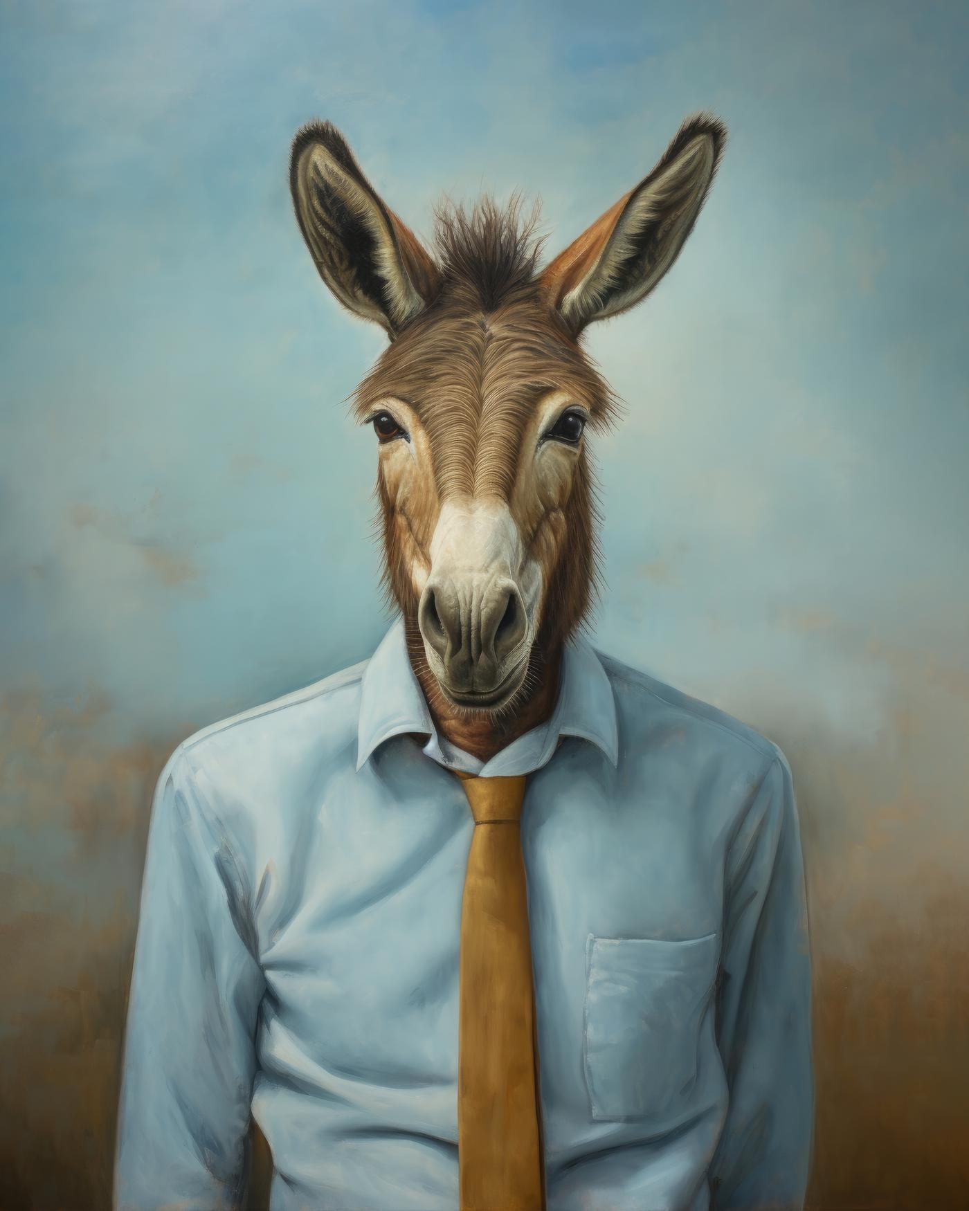 Obrazy na stěnu - Osel v košilli s kravatou Rozměr: 40x50 cm, Rámování: vypnuté plátno na rám