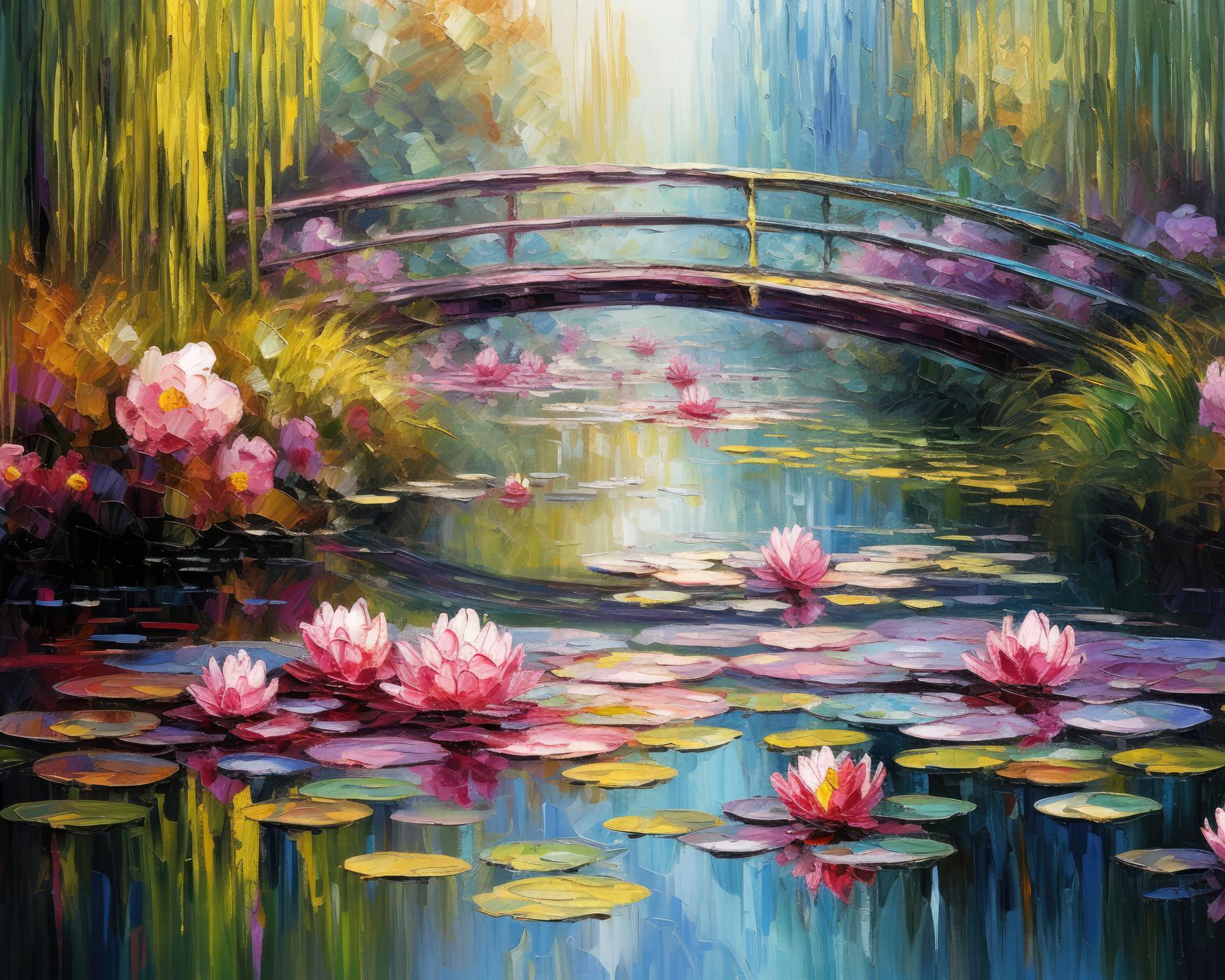 Obrazy na stěnu - Lekníny u lávky Rozměr: 40x50 cm, Rámování: vypnuté plátno na rám
