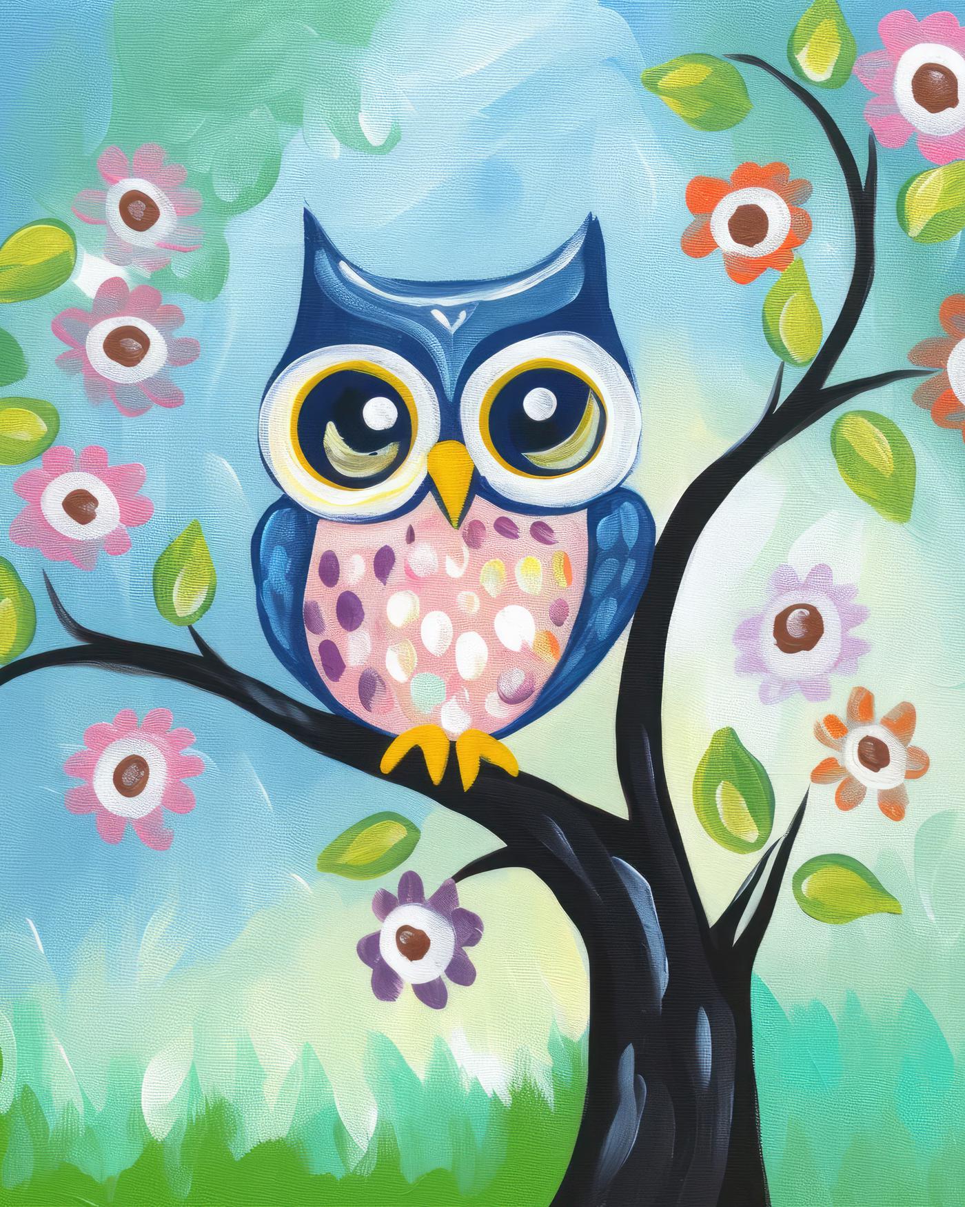 Obrazy na stěnu - Sovička a barevné květiny Rozměr: 40x50 cm, Rámování: vypnuté plátno na rám