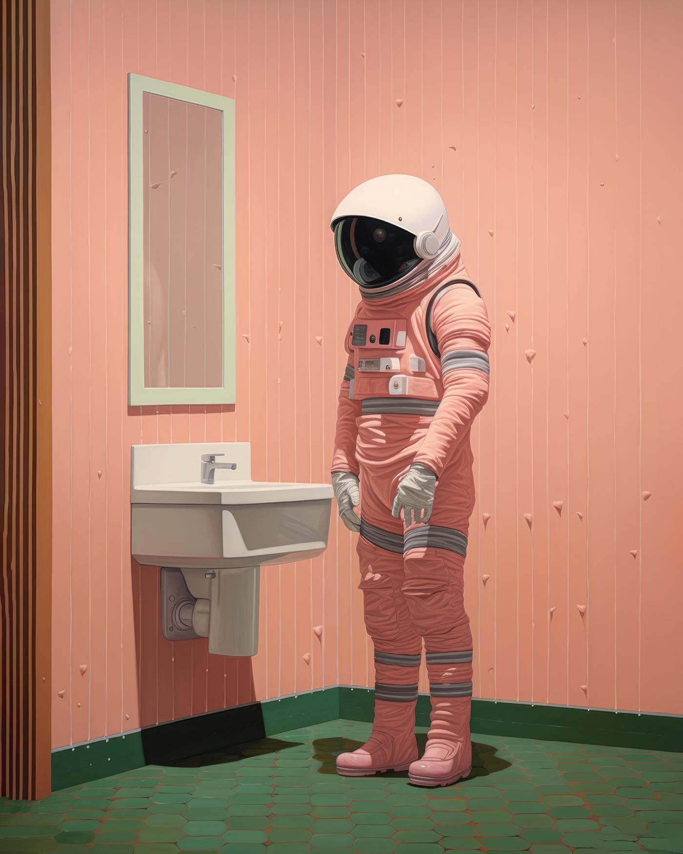 Obrazy na stěnu - Astronaut pri zrkadle Rozměr: 40x50 cm, Rámování: vypnuté plátno na rám