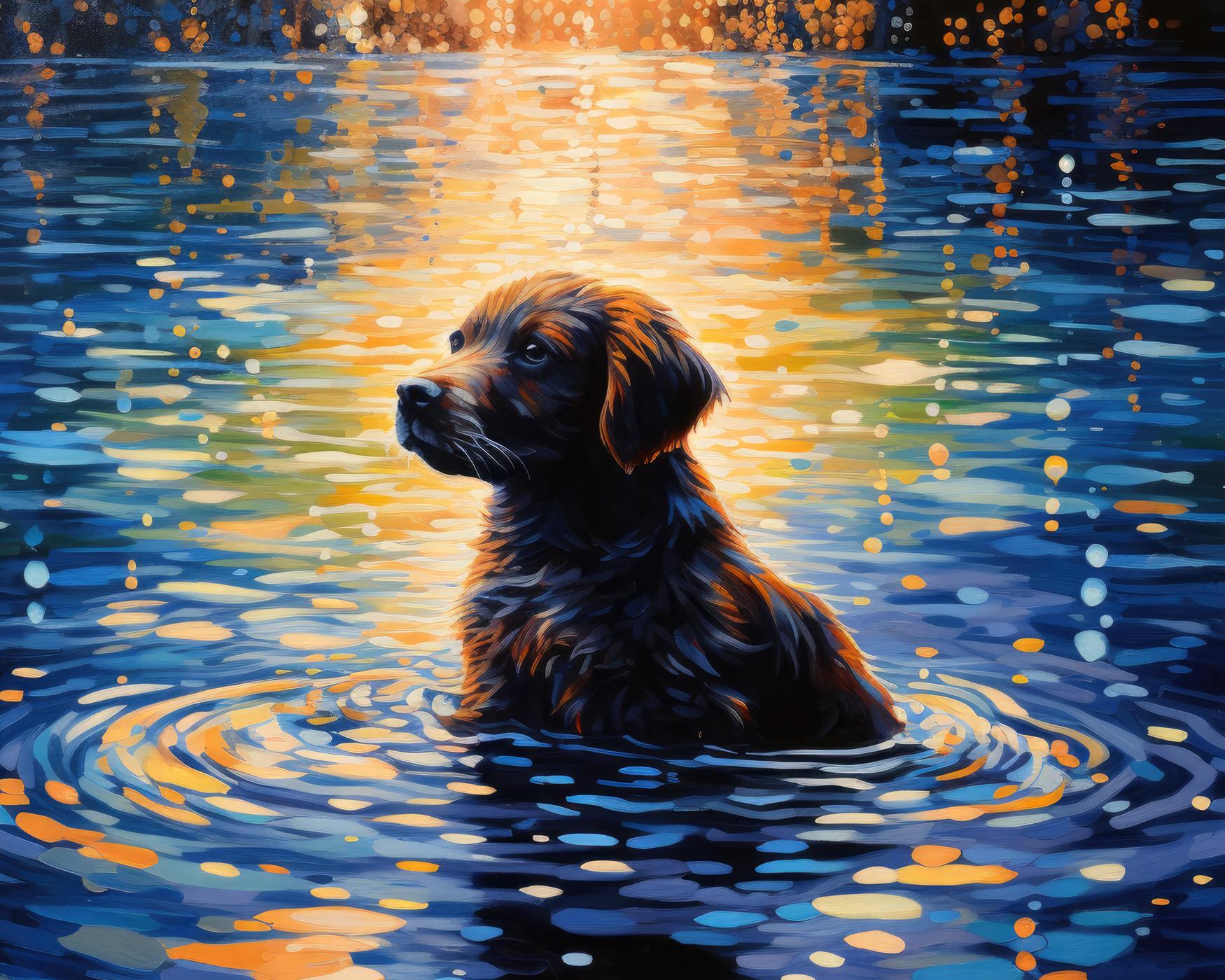 Obrazy na stěnu - Štěne ve vodě Rozměr: 40x50 cm, Rámování: vypnuté plátno na rám