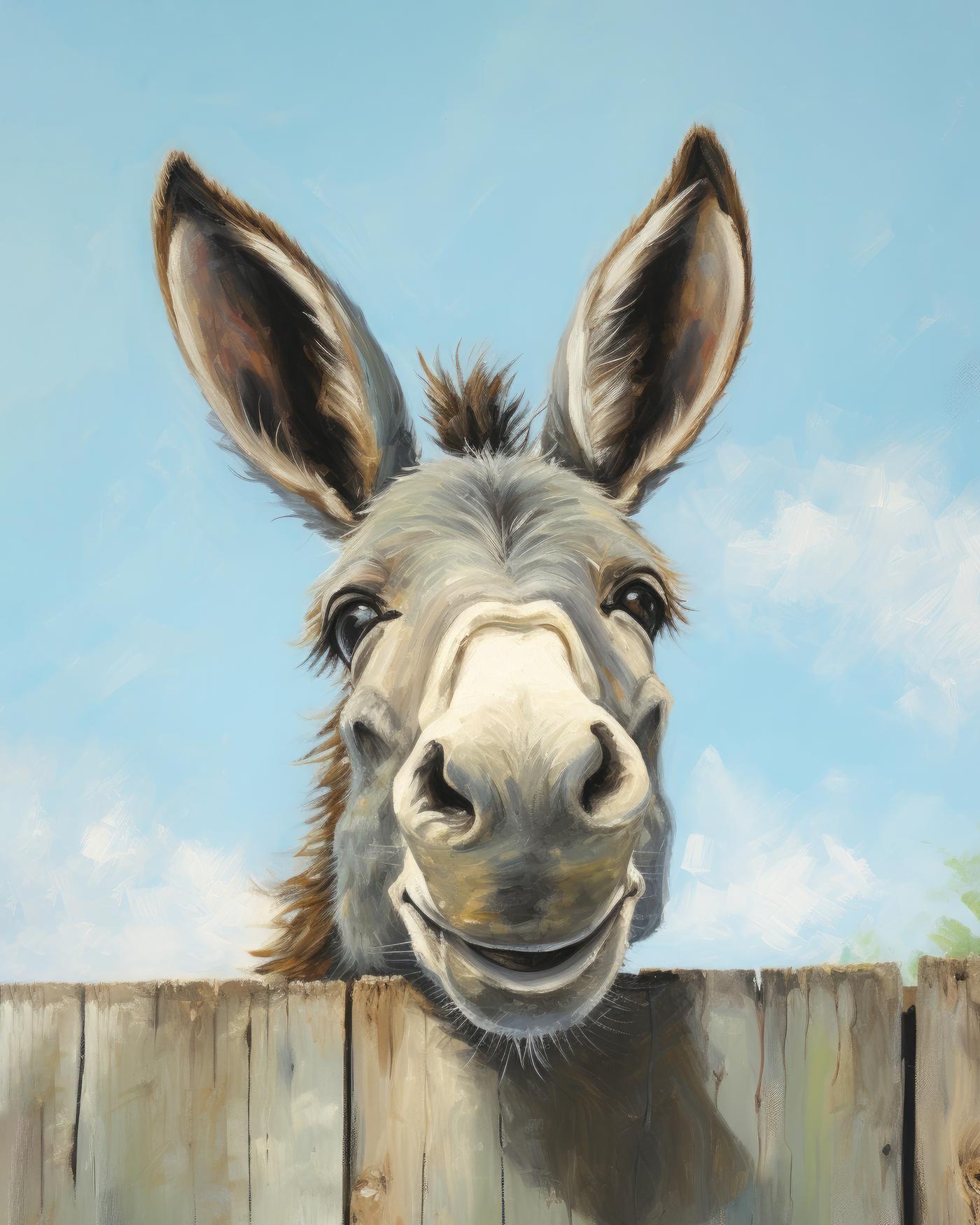 Obrazy na stěnu - Osel za dřevěným plotem Rozměr: 40x50 cm, Rámování: vypnuté plátno na rám