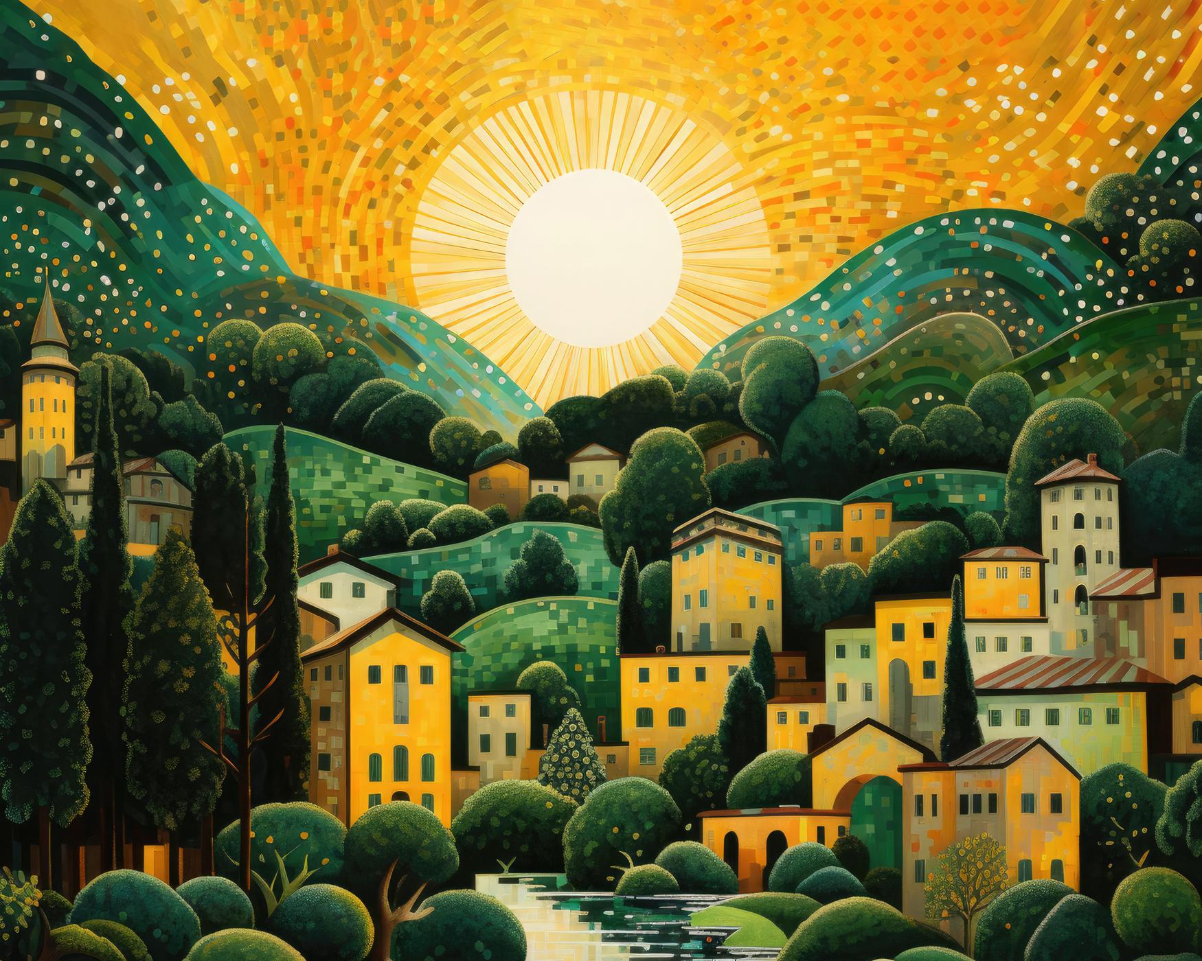 Obrazy na stěnu - Město v horách Rozměr: 40x50 cm, Rámování: vypnuté plátno na rám