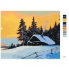 Malování podle čísel - SRUB V ZIMNÍM LESE A ZÁPAD SLUNCE