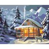 Malování podle čísel - LEOPARD U ZASNĚŽENÉ CHATY (D. RUSTY RUST)