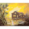Malování podle čísel - DOMY S MOLEM U JEZERA, VOLAVKA A RACCI A ZÁPAD SLUNCE (D. RUSTY RUST)