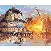 Malování podle čísel - DŮM A PLACHETNICE Z MOŘSKÝCH TVORŮ A ZÁPAD SLUNCE (D. RUSTY RUST)
