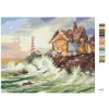 Malování podle čísel - DŮM A MAJÁK Z MUŠLÍ A VLNY (D. RUSTY RUST)