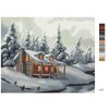 Malování podle čísel - ZASNĚŽENÉ STROMY, ŘEKA A CHATA V ZIMĚ (D. RUSTY RUST)