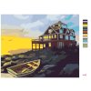 Malování podle čísel - LOĎKA, DŮM U POBŘEŽÍ A ZÁPAD SLUNCE (D. RUSTY RUST)
