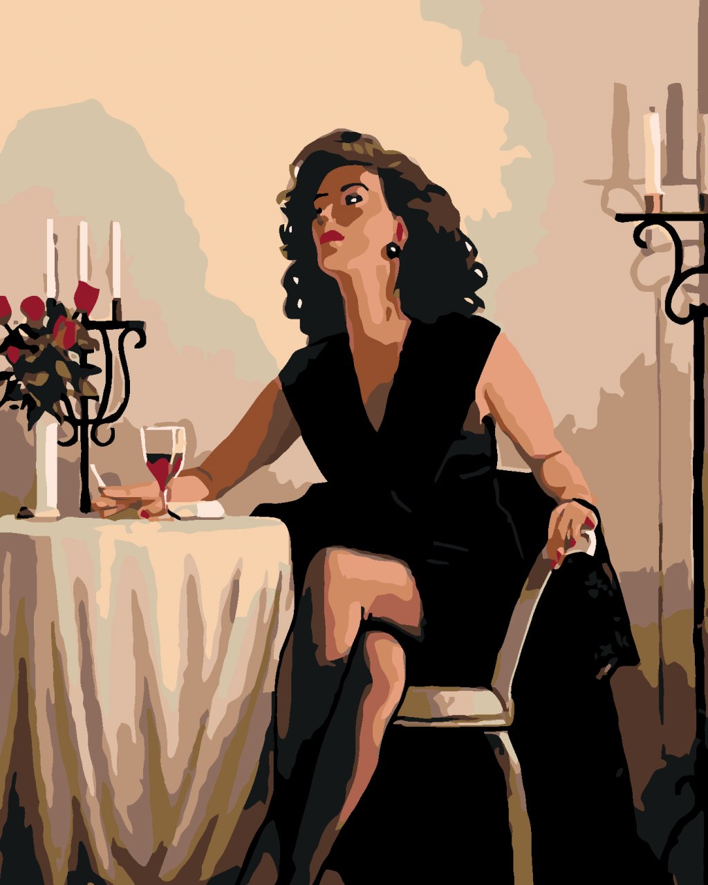 Malowanie po numerach - Kobieta przy lampce wina