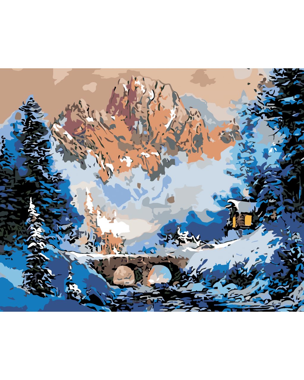 Malowanie po numerach - Górska chata zimą