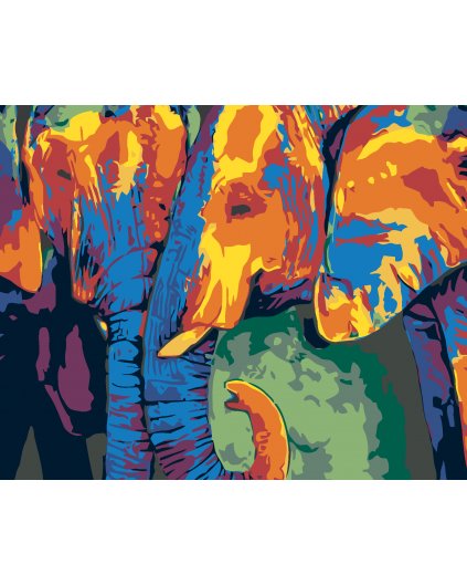 Malowanie po numerach - Para kolorowych słoni