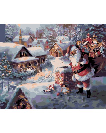Malowanie po numerach - Mikołaj z prezentami na Boże Narodzenie