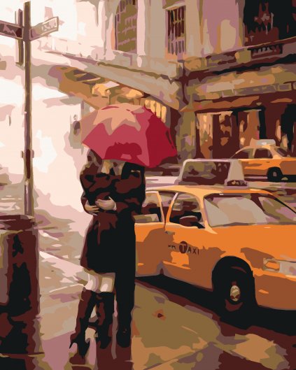 Malowanie po numerach - Nowy Jork, pocałunek pod parasolem na pożegnanie