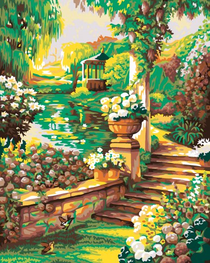 Malowanie po numerach - Kwiatowy ogród z altanką