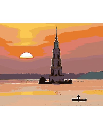 Malowanie po numerach - Samotny rybak i zachód słońca