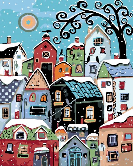 Malowanie po numerach - Kolorowe zimowe miasteczko