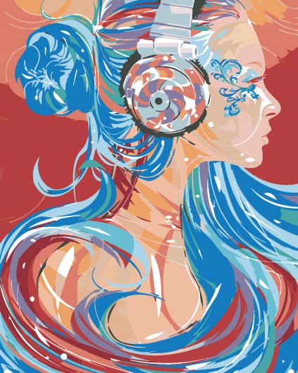Malowanie po numerach - Kobieta ze słuchawkami – w wirze muzyki