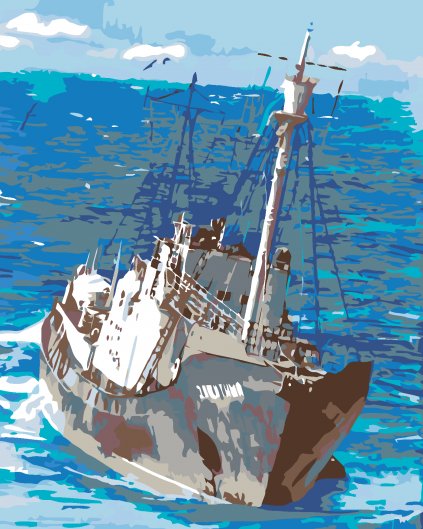 Malowanie po numerach - Kuter rybacki na morzu