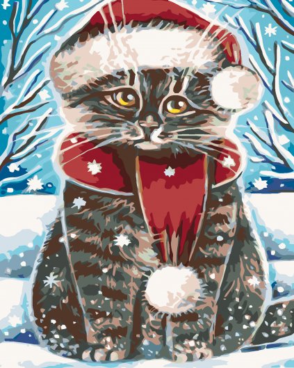 Malowanie po numerach – Bożonarodzeniowy kotek
