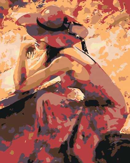 Malowanie po numerach - Zamyślona kobieta w czerwonym kapeluszu