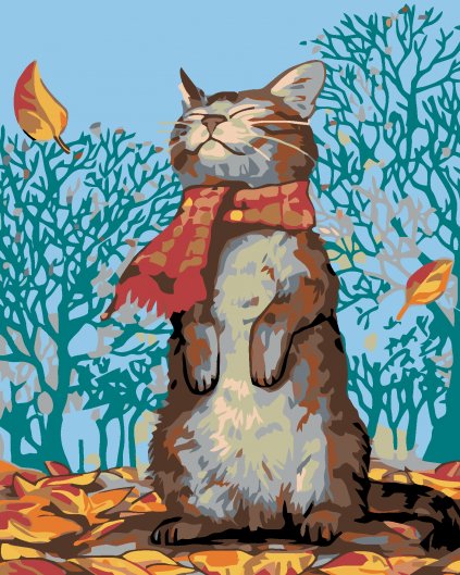 Malowanie po numerach - Kot i jesienna pogoda