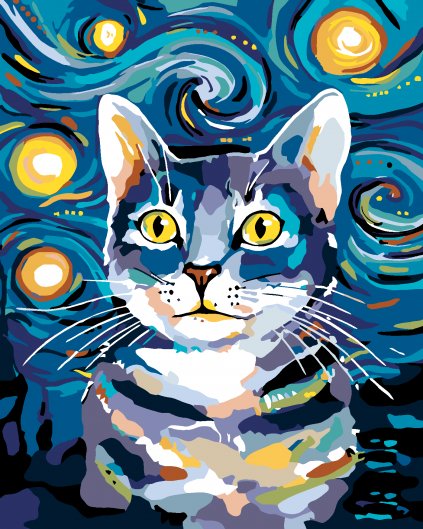 Malowanie po numerach - Kot pod nocnym niebem