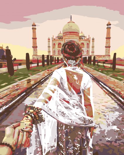 Malowanie po numerach - Hinduska kobieta przed światynią Tadź Mahal