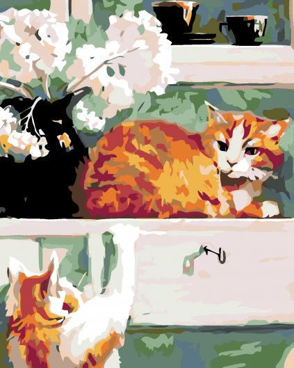 Malowanie po numerach - Koty na komodzie