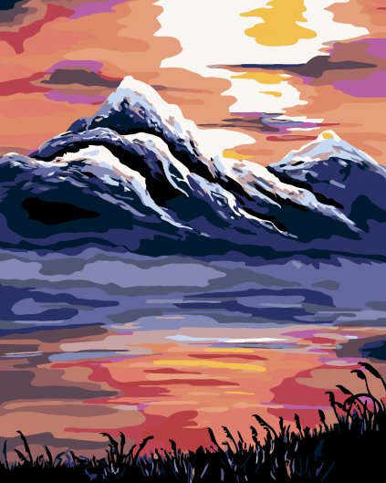 Malowanie po numerach - Zachód słońca nad górami