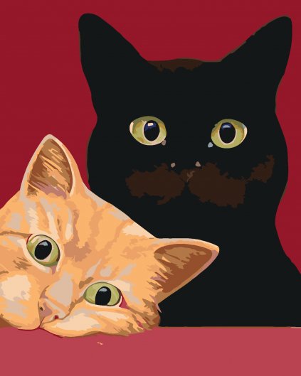 Malowanie po numerach - Dwa koty na czerwonym tle