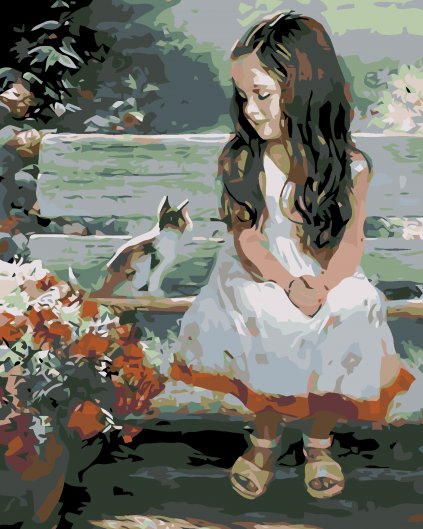 Malowanie po numerach - Mała dziewczynka z kotkiem
