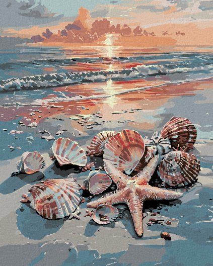 Haft diamentowy - MUSZLE NA PLAŻY I ZACHÓD SŁOŃCA