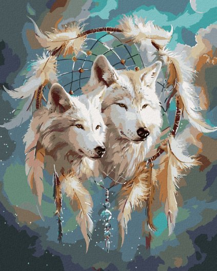 Haft diamentowy - BIAŁY WILK I ŁAPACZ SNÓW W KSZTAŁCIE KSIĘŻYCA