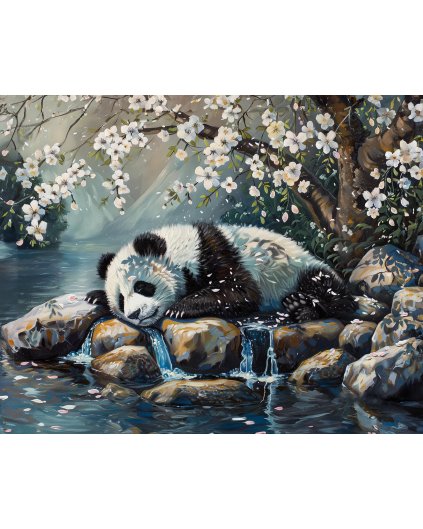 Obrazki na ścianę - ŚPIĄCA PANDA I KWITNĄCE DRZEWO