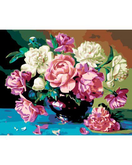 Malowanie po numerach - Bukiet różowych i białych piwonii
