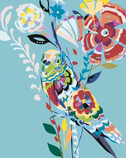 Malowanie po numerach - Malowany ptak i kwiaty